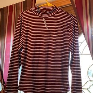 Burgundy and white striped one piece